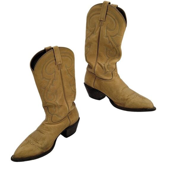 Vintage Mens Tony Lama Leather Western Cowboy Boots 10 Yellow Embroidered USA - Picture 1 of 13